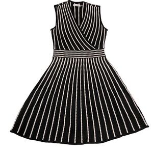 Calvin Klein Women’s Striped Black and Ivory Knit Dress Size Small NWT